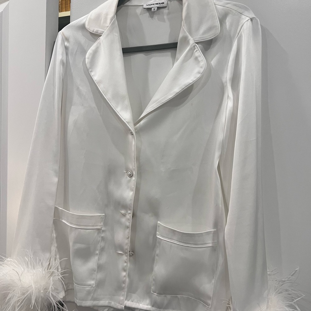 Nadine Merabi Bridal Feather Pajamas